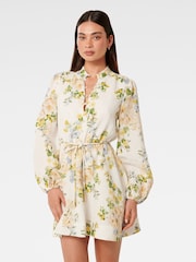 Forever New Cream Annalise Fluted Mini Dress Contains Linen - Image 3 of 5