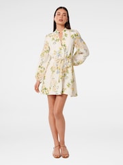 Forever New Cream Annalise Fluted Mini Dress Contains Linen - Image 4 of 5