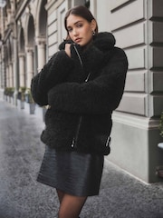 Forever New Black Belle Faux Fur Aviator Jacket - Image 1 of 5