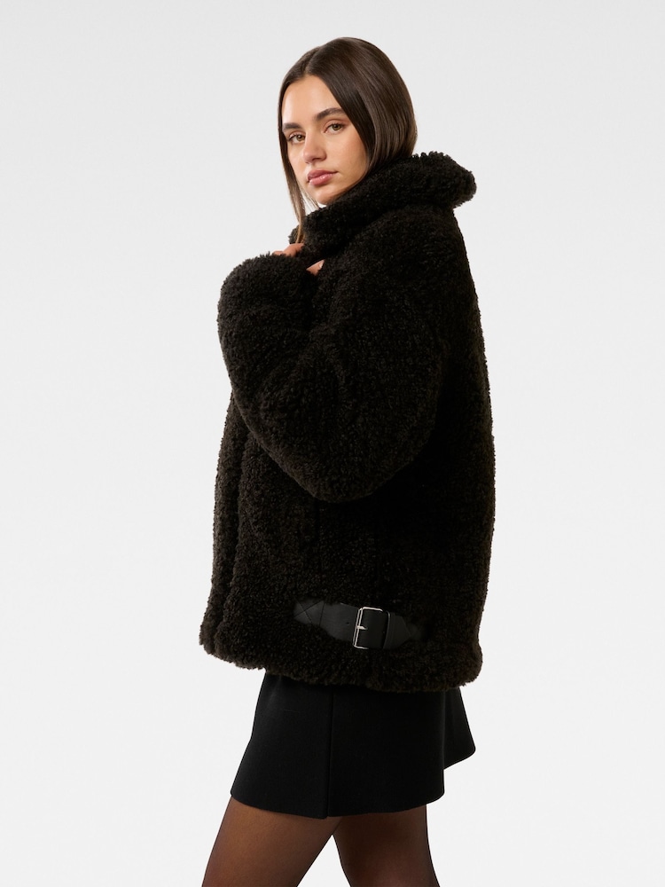 Forever New Black Belle Faux Fur Aviator Jacket - Image 2 of 5
