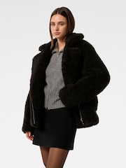 Forever New Black Belle Faux Fur Aviator Jacket - Image 4 of 5