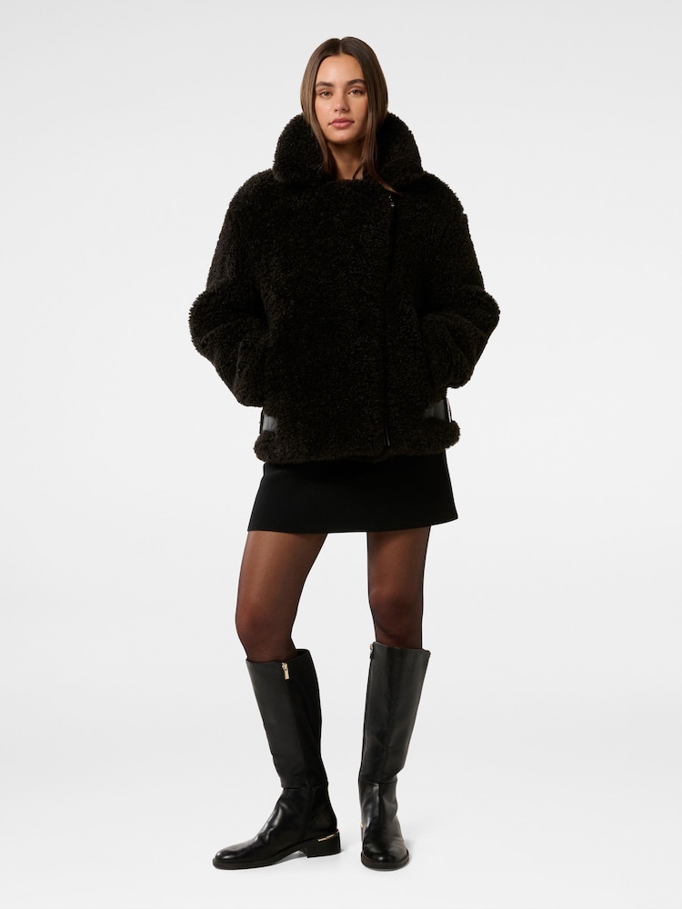 Forever New Black Belle Faux Fur Aviator Jacket - Image 5 of 5