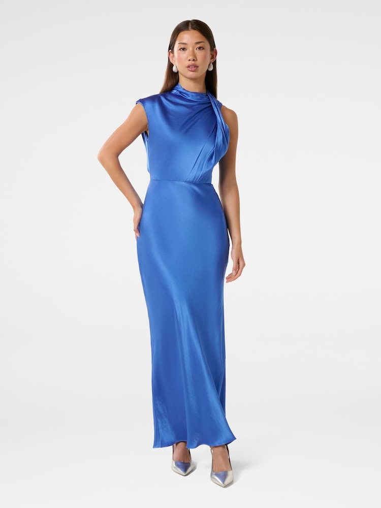 Forever New Blue Sienna High Neck Satin Maxi Dress - Image 1 of 4