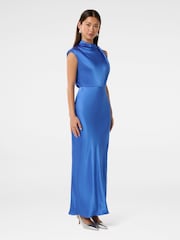 Forever New Blue Sienna High Neck Satin Maxi Dress - Image 4 of 4