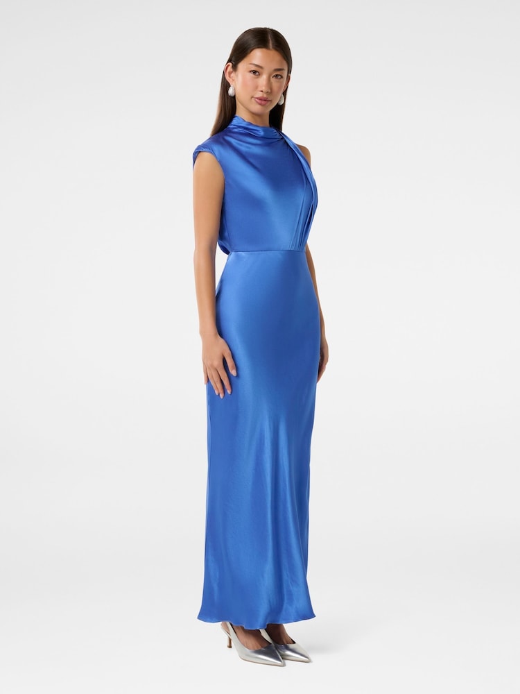 Forever New Blue Sienna High Neck Satin Maxi Dress - Image 4 of 4