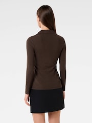 Forever New Brown Tessa Zip Front Polo Top - Image 2 of 5