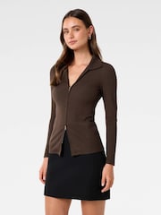 Forever New Brown Tessa Zip Front Polo Top - Image 3 of 5