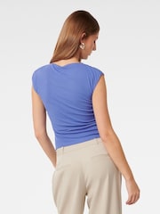 Forever New Blue Mel Cap Sleeves Mesh Top - Image 5 of 5