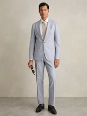 Reiss Soft Blue Belmont Sb Single-Breasted Textured Blazer Slim-Fit With Wool - Image 1 of 9