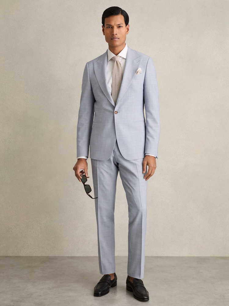 Reiss Soft Blue Belmont Sb Single-Breasted Textured Blazer Slim-Fit With Wool - Image 1 of 9