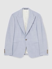Reiss Soft Blue Belmont Sb Single-Breasted Textured Blazer Slim-Fit With Wool - Image 2 of 9
