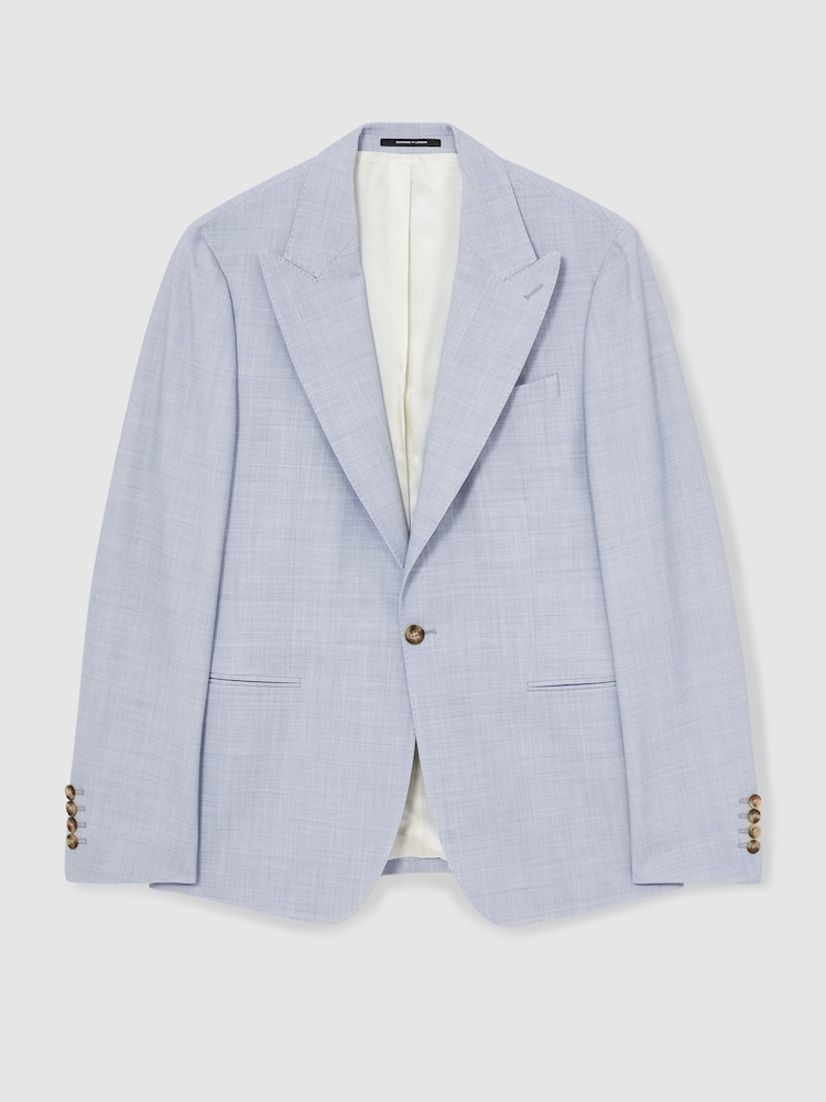 Reiss Soft Blue Belmont Sb Single-Breasted Textured Blazer Slim-Fit With Wool - Image 2 of 9