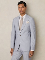 Reiss Soft Blue Belmont Sb Single-Breasted Textured Blazer Slim-Fit With Wool - Image 3 of 9
