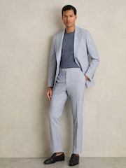 Reiss Soft Blue Belmont Sb Single-Breasted Textured Blazer Slim-Fit With Wool - Image 7 of 9