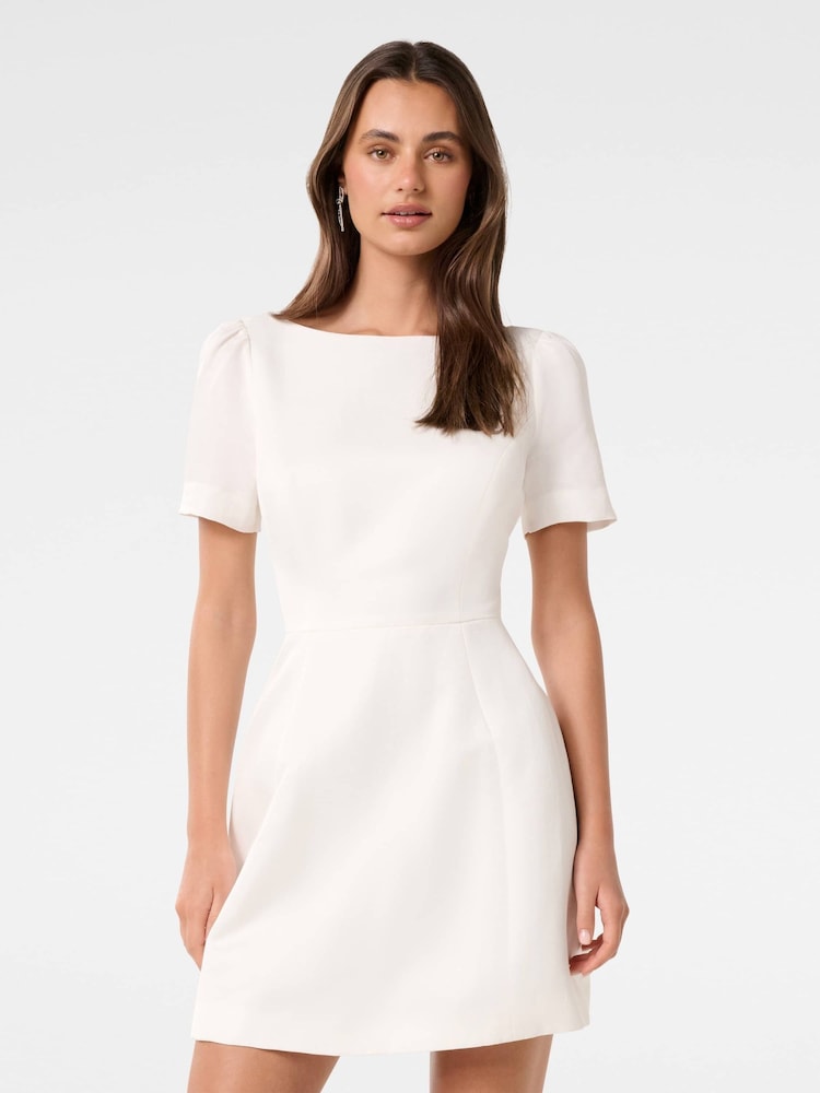 Forever New White Simone Bow Back Mini Dress with a Touch of Linen - Image 1 of 5