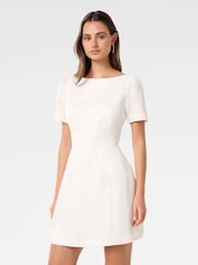Forever New White Simone Bow Back Mini Dress with a Touch of Linen - Image 4 of 5