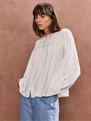 Ro&Zo White Smocked Detail Blouse - Image 1 of 4