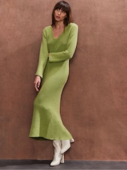 Ro&Zo Green V-Neck Knitted Midi Dress - Image 1 of 4