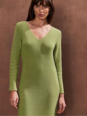 Ro&Zo Green V-Neck Knitted Midi Dress - Image 2 of 4