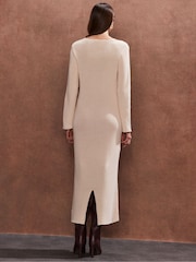 Ro&Zo Oatmeal V-Neck Knitted Midi Dress - Image 4 of 4