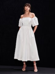 Ro&Zo White Bardot Puff Sleeve Maxi Dress - Image 1 of 4