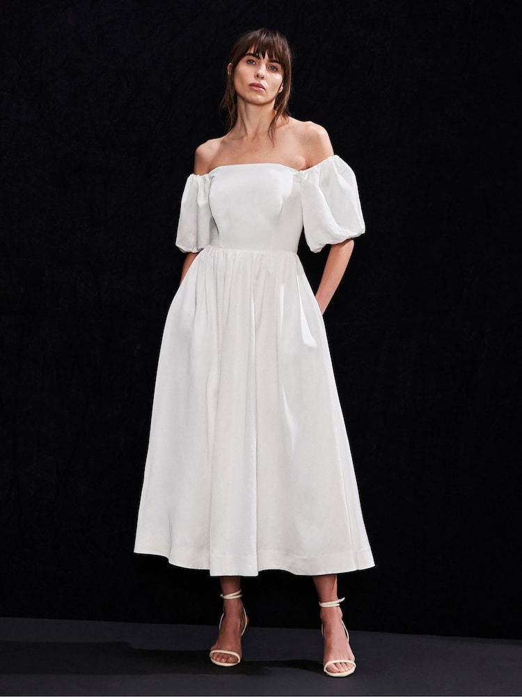 Ro&Zo White Bardot Puff Sleeve Maxi Dress - Image 1 of 4
