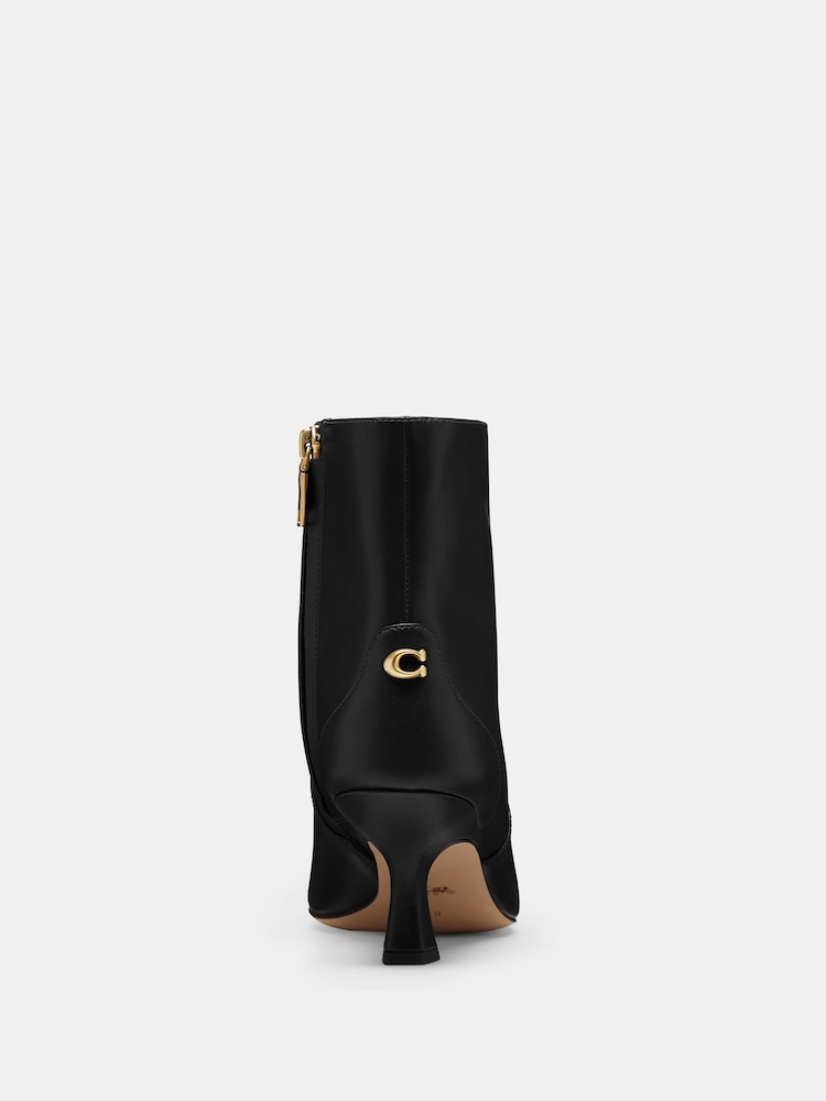 COACH Black Sculpted C Kitten Heel Leather Boots - Image 2 of 5