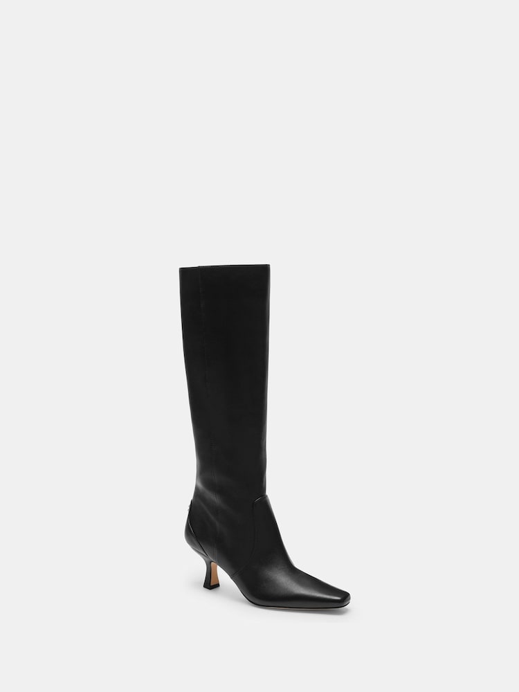 COACH Black Sculpted C Kitten Heel Leather Boots - Image 2 of 4