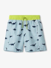 Hatley Blue Dino Stripes Swim Trunks - Image 1 of 3
