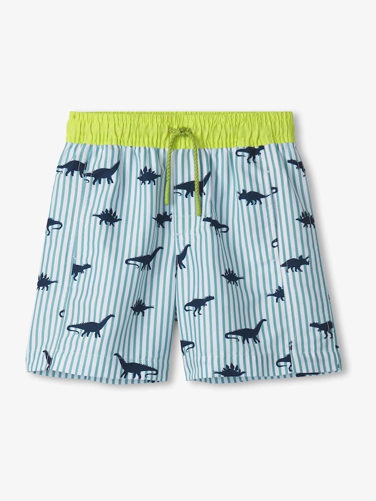 Hatley Blue Dino Stripes Swim Trunks - Image 1 of 3