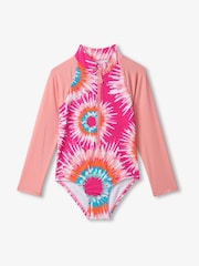 Hatley Pink Sunburst Tie Dye Longsleeve Rashguard Swimsuit - Image 1 of 2