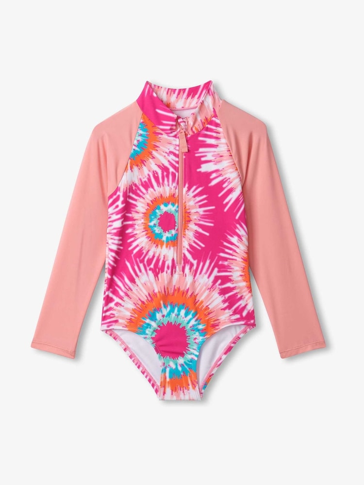 Hatley Pink Sunburst Tie Dye Longsleeve Rashguard Swimsuit - Image 1 of 2