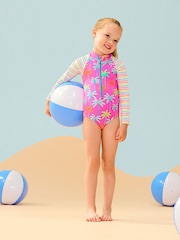 Hatley Pink Painted Palms Longsleeve Rashguard Swimsuit - Image 1 of 3