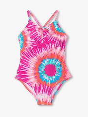 Hatley Pink Sunburst Tie Dye Ruched Front Swimsuit - Image 1 of 2