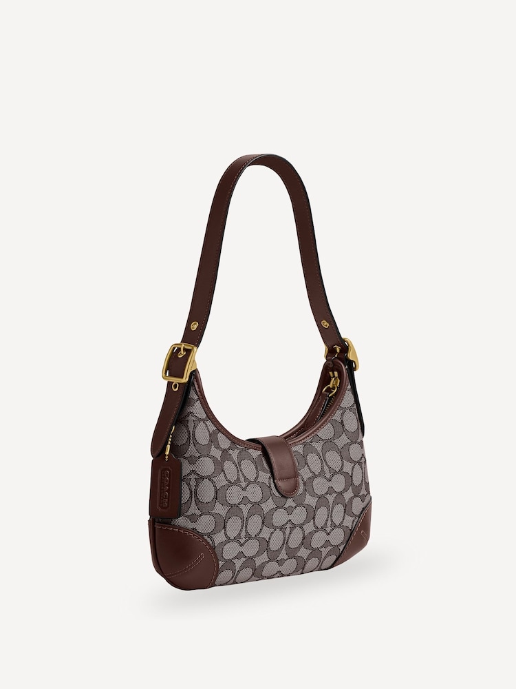 COACH Brown Originals Signature Jacquard Hamptons Hobo Bag - Image 6 of 9
