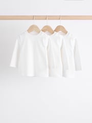 White Baby Long Sleeve 100% Cotton T-Shirts 3 Pack - Image 1 of 8