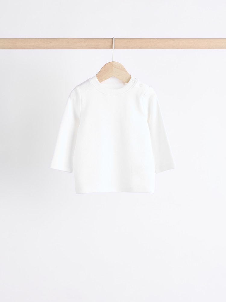 White Baby Long Sleeve 100% Cotton T-Shirts 3 Pack - Image 2 of 8