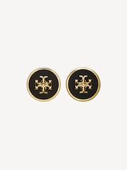Tory Burch Black Kira Enamel Circle Stud Earrings - Image 1 of 2