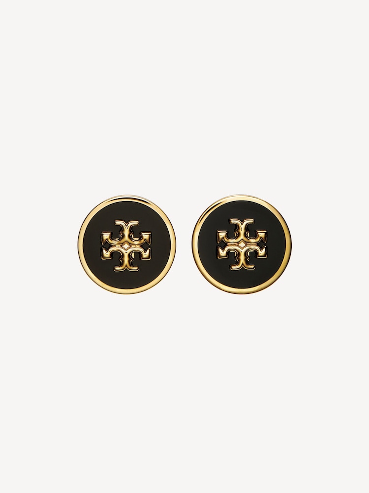 Tory Burch Black Kira Enamel Circle Stud Earrings - Image 1 of 2