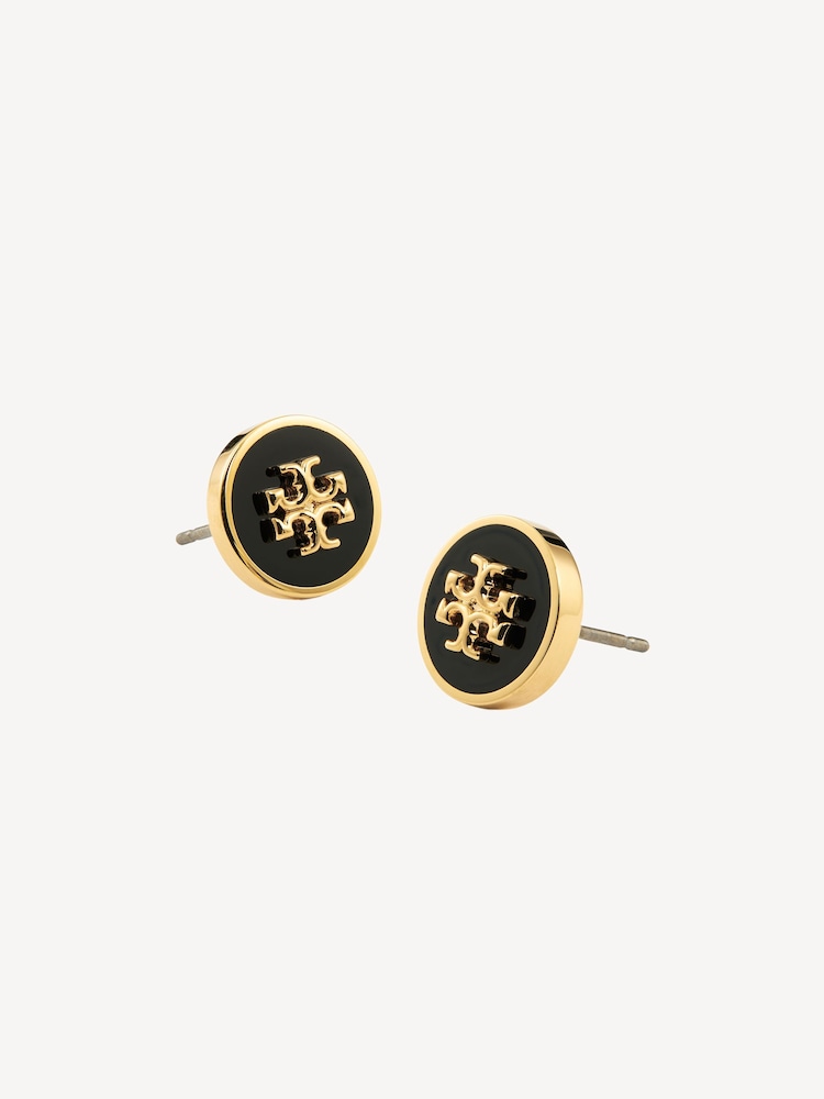 Tory Burch Black Kira Enamel Circle Stud Earrings - Image 2 of 2