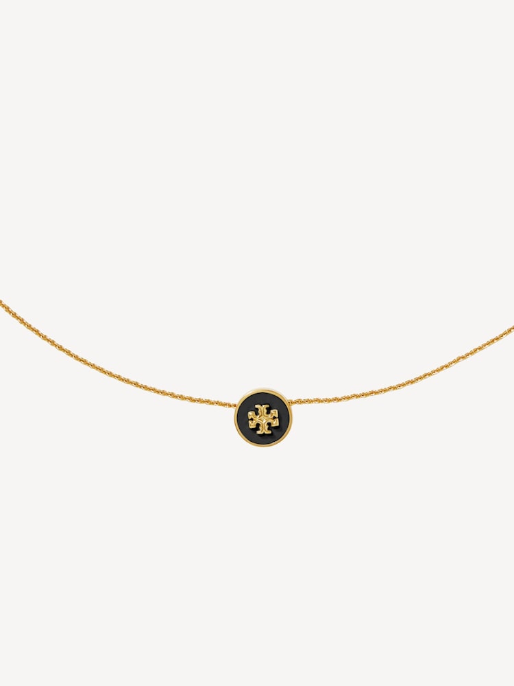 Tory Burch Black Kira Enamel Pendant Necklace - Image 2 of 2 Tory Burch Black Kira Enamel Pendant Necklace - Image 2 of 2