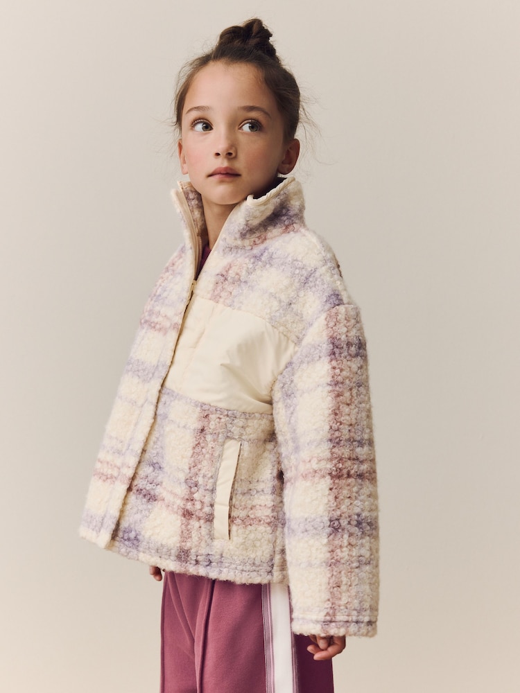 Lilac/Ecru Check Zip Up Borg Fleece Jacket (3-16yrs) - Image 1 of 9
