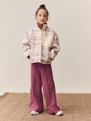 Lilac/Ecru Check Zip Up Borg Fleece Jacket (3-16yrs) - Image 2 of 9