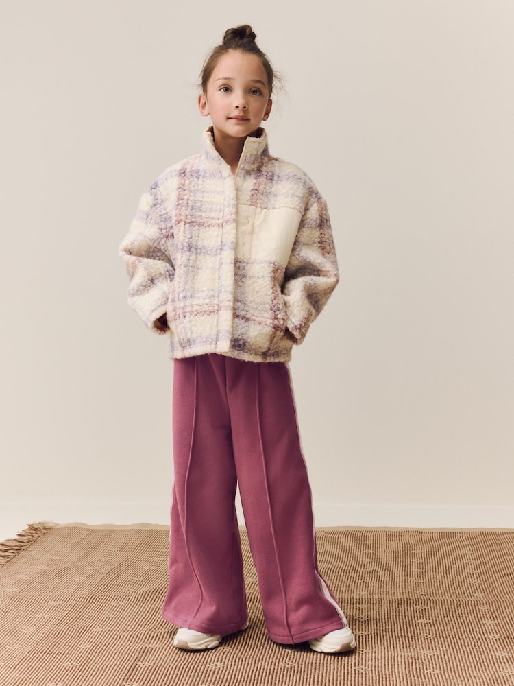 Lilac/Ecru Check Zip Up Borg Fleece Jacket (3-16yrs) - Image 2 of 9