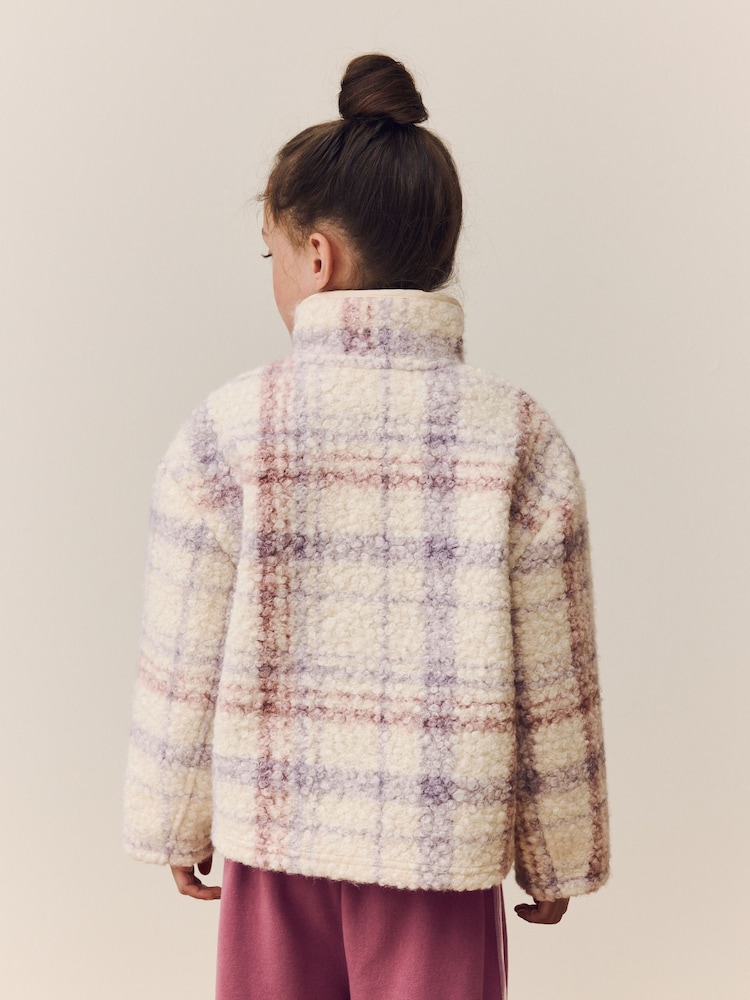 Buy Lilac/Ecru Check Zip Up Borg Fleece Jacket (3-16yrs) from Next