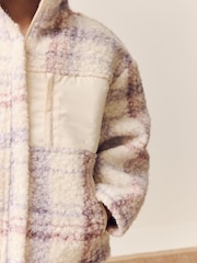 Lilac/Ecru Check Zip Up Borg Fleece Jacket (3-16yrs) - Image 4 of 9