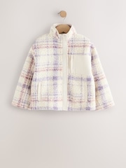 Lilac/Ecru Check Zip Up Borg Fleece Jacket (3-16yrs) - Image 5 of 9