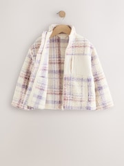 Lilac/Ecru Check Zip Up Borg Fleece Jacket (3-16yrs) - Image 6 of 9