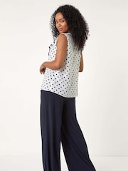 Roman White Petite Contrast Spot Print Frill Top - Image 3 of 5