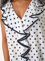 Roman White Petite Contrast Spot Print Frill Top - Image 5 of 5